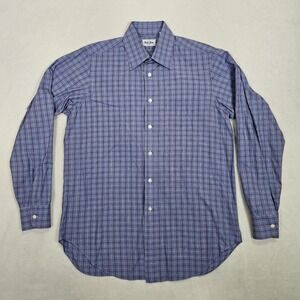 Ascot Chang Men's Shirt Size (L) Blue White Stripe Custom Made in Hong Kong Vtg